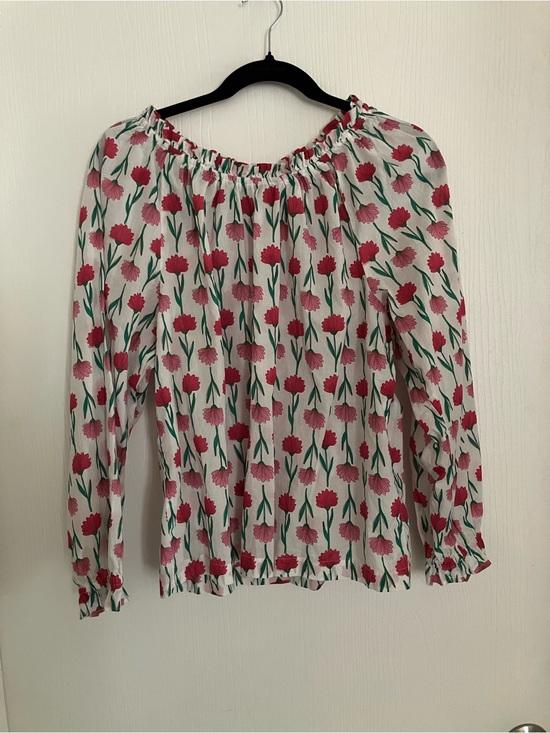 J. Crew Tops - J. Crew White Blouse with Pink Red Floral Print